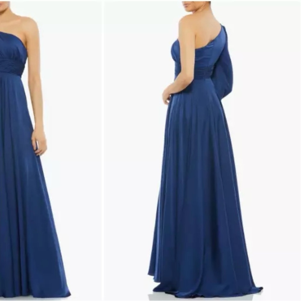 Mac Duggal NWT #67866 One-Shoulder Bishop Sleeve Royal Blue Flowy Gown Size 0